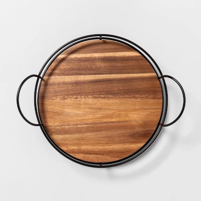 Wooden Lazy Susan With Metal Trim Brown/Black - Hearth & Hand™ With Magnolia 3 Wooden Lazy Susan With Metal Trim Brown/Black - Hearth & Hand™ With Magnolia
