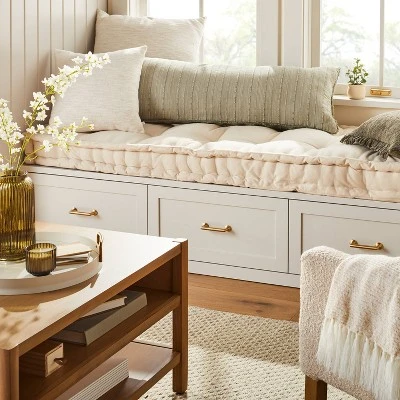 Textured Slub Stripe Square Throw Pillow Cream/Khaki - Hearth & Hand™ With Magnolia 3 Textured Slub Stripe Square Throw Pillow Cream/Khaki - Hearth & Hand™ With Magnolia