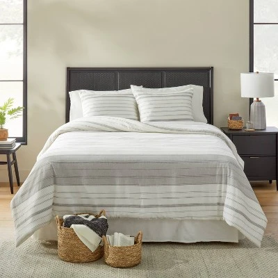 Alternating Pinstripe Comforter & Sham Set Gray/Cream - Hearth & Hand™ With Magnolia 5 Alternating Pinstripe Comforter & Sham Set Gray/Cream - Hearth & Hand™ With Magnolia - Image 3