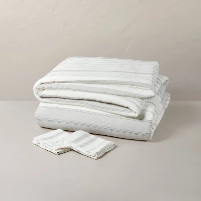 Alternating Pinstripe Duvet & Sham Set Gray/Cream - Hearth & Hand™ With Magnolia 4 Alternating Pinstripe Duvet & Sham Set Gray/Cream - Hearth & Hand™ With Magnolia - Image 2