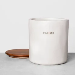 128oz Stoneware Flour Canister With Wood Lid Cream/Brown - Hearth & Handâ„¢ With Magnolia