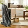Chipped Stripe Woven Throw Blanket Dark Gray/Cream/Almond - Hearth & Hand™ With Magnolia -Home Furnishings Shop GUEST a47d5f8d 3155 4759 9130 296ca2564ab4