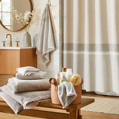 Microstripe Terry Cotton Bath Linens Taupe - Hearth & Hand™ With Magnolia 4 Microstripe Terry Cotton Bath Linens Taupe - Hearth & Hand™ With Magnolia - Image 2
